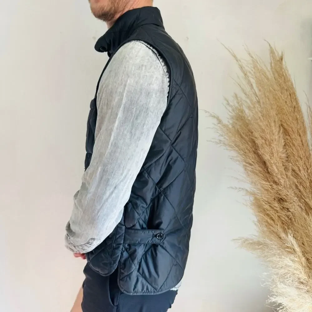 MENS J CREW Black Sussex Quilted Down Puffer Vest Pockets Sleeveless Jacket S